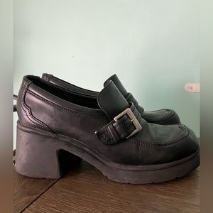 Y2K Vintage Women's Black Slip On Chunky Heels Shoes 90s Buckle Platform Size 8